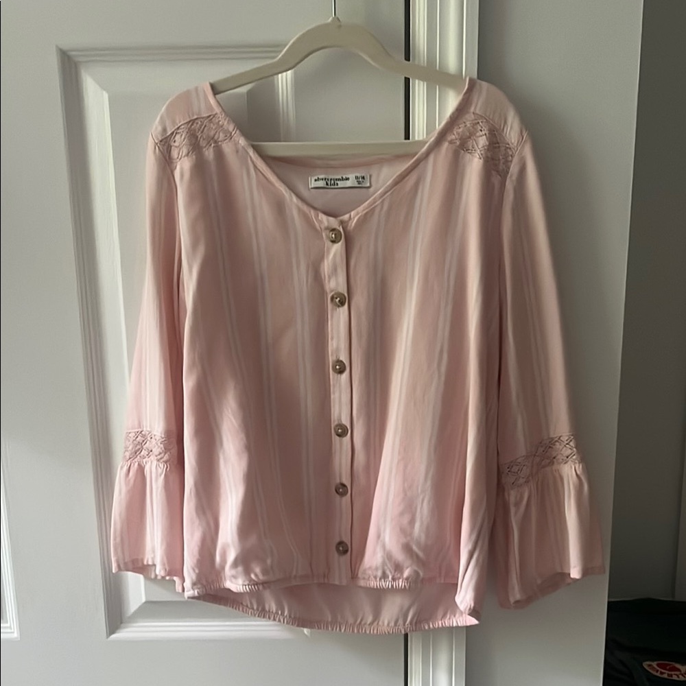 Anthropologie Pink Bell Sleeve Ruffled Blouse
